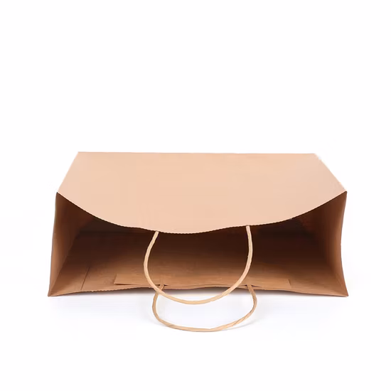 Bolsa de papel biodegradable de fondo cuadrado para compras de regalo, bolsa de papel Kraft marrón