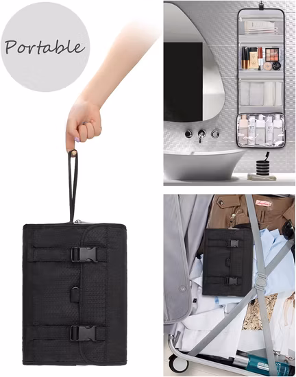 Neceser de gran tamaño para mujer, organizador de artículos básicos de viaje, estuche de maquillaje colgante para accesorios, cosméticos, artículos de tocador